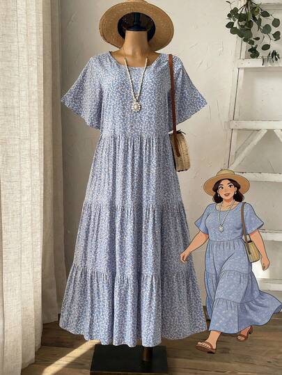 Rusticease 大码女式休闲碎花连衣裙