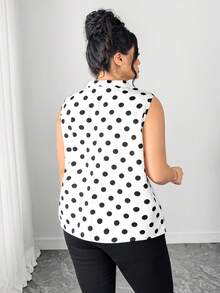 SHEIN CURVE+ 大码女式V领无袖波点衬衫 - 彩色 - 查看 2