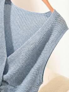 CosyJoli Plus Size Casual Twist Knot Sleeveless Knit Tank Top - Baby Blue - View 6
