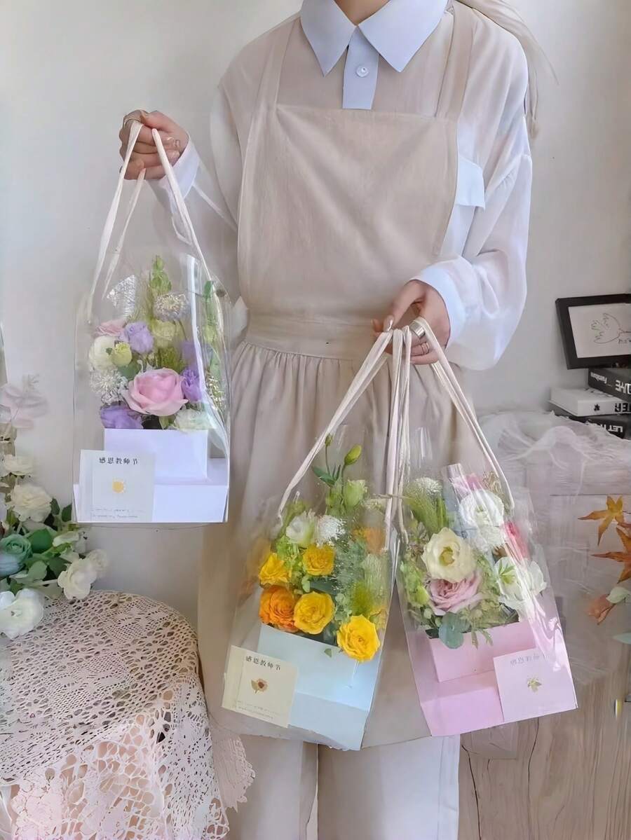 1 3 5 Pieces Clear Transparent Flower Carrier Box Bouquet Packaging Box DIY Floral Arranging Gift Box Desktop Home Decor For Birthday Wedding Valentine Mother Day Gift - Multicolor - View 1