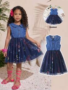 Genkimix Kids Đầm không tay cổ bẻ thời trang thanh lịch dành cho bé gái, chất liệu vải dệt lưới phối nhiều lớp, thích hợp cho các hoạt động thường ngày, dã ngoại hoặc kỳ nghỉ, thoải mái và phong cách cho mùa xuân và mùa hè. - Nhiều màu - Xem 4