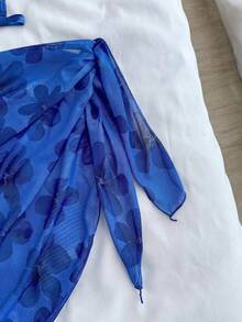 Teen Girls 3-Piece Blue Floral Bikini Set,Spaghetti Strap Triangle Swimwear With Sarong Cover Up Mesh Ruffle Skirt For Summer,Beach,Vacation,Holiday - Baby Blue - View 5