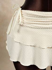 Zestiva Conjunto de 3 piezas de traje de baño de verano para mujer, top con cuello anudado con cuentas emparejado con falda de baño de múltiples capas tipo pastel - Albaricoque - Ver 8