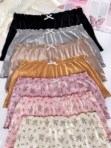 PetitDoll 7-Pack Ribbed Ditsy Floral Ruffle Hem Boyshort Panties - Multicolor - View 7