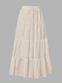 SHEIN EZwear Women's Casual Vacation Multi-Layer Cake Skirt, Suitable For Summer - Apricot - View 3
