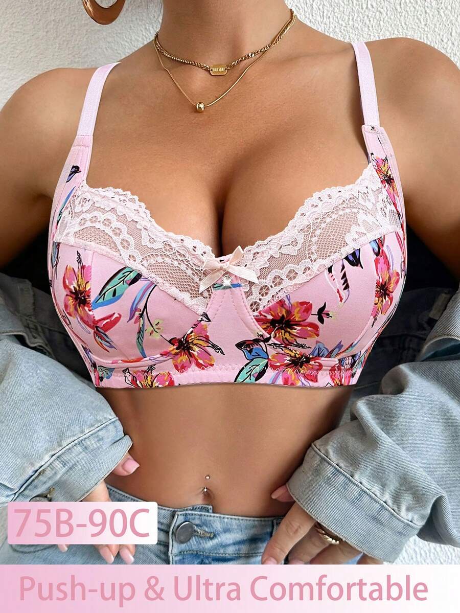 DesireSculpt 女士蕾丝拼接无钢圈文胸 1 件装 - 彩色 - 查看 1
