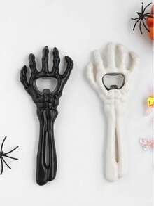 Zazumi 2Pcs Halloween Skeleton Hand Bottle Opener & Skull Bat Shape Candy Bowl Set, Black White Gothic Spooky Skeleton Hand Beer Opener, Plastic Bat Candy Dish Snack Bowl For Trick Or Treat, Halloween Themed Party, Bar, Home Decor, Ghost Festival Holiday Party Favors, Haunted House Decoration, Halloween Gift, Kitchen Gadget, Table Decor, Party Supplies - Multicolor - View 1