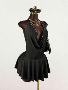SaltGleam SaltGleam Women's Rivet Decor Halter Tie Back Sexy Backless Party Golf Dress Pastal Summer - Multicolor - View 2