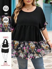 SHEIN CURVE+ 大码休闲撞色碎花衬衫，轻松假日风，适合乡村音乐节，女士波西米亚风，春季休闲碎花衬衫/2026/新年 - 彩色 - 查看 10