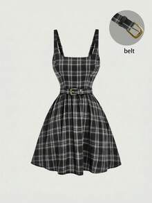 MOD Vestido mini a cuadros azul marino - Negro - Ver 3
