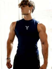 GymBeat Áo tank top thể thao nam in hình bò tót, kiểu dáng thường ngày. - Màu xanh hải quân - Xem 3