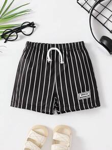 SHEIN Toddler Boys' Casual Striped Shorts, Summer - Black - View 3