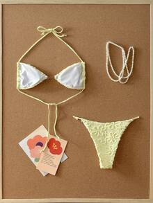 Swim Mod Bộ bikini gợi cảm buộc dây cổ, họa tiết hoa, dành cho nữ, thích hợp mặc đi biển mùa hè. - Màu vàng - Xem 6
