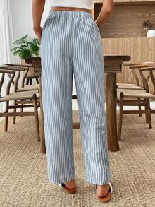松紧腰条纹休闲裤 - 彩色 - 查看 2
