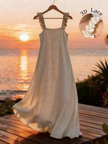 Qadelle Vestido com Recorte Floral Sem Mangas, Macio e Confortável, Modelo Solto e Afunilado, Adequado para Trabalho, Viagem e Festas, Um Item Essencial no Guarda-Roupa Feminino - Damasco - Visão 3