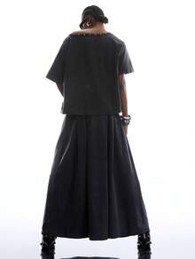 LYSMO Damen Asymmetrische Kragen Top und Rock 2-teiliges Set, Sommer Mode - Dunkelgrau - Übersicht 2
