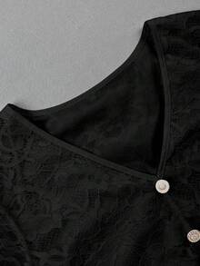 GlowEve Women's V-Neck Lace Trim Blouse - Black - View 3
