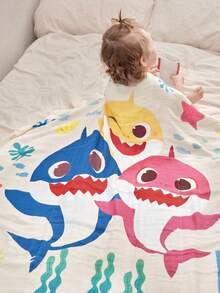 BABY SHARK X SHEIN Chăn quấn em bé hai lớp bằng sợi tre tự nhiên, in họa tiết hoạt hình, kích thước 100 * 100cm, thoáng khí, mềm mại, đa năng, phù hợp cho trẻ sơ sinh và trẻ nhỏ. - Nhiều màu - Xem 4