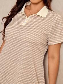 Elaquor Đầm nữ cỡ lớn kẻ sọc cổ polo tay ngắn kiểu dáng thường ngày - Nhiều màu - Xem 7