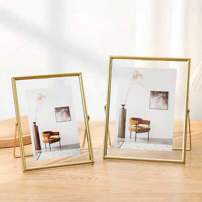1Pc Photo Frame, Golden Metal Photo Frame With Acrylic Transparent Surface-Clear To Display Photos, For Long-Term Use. Modern Minimalist Style Decorative Frame, Fits Home Living Room, Bedroom, Blends With Diverse Decor. Ideal Home Supplies Gift For Birthday, Graduation, Housewarming; Protects Photos, Enhances Home Aesthetics.