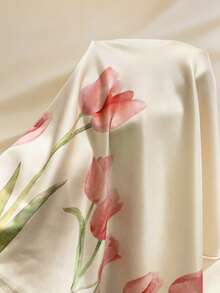 GlowEve Camiseta de mujer de manga corta con cuello en V elegante, estampado de tulipanes y cuentas - Albaricoque - Ver 4