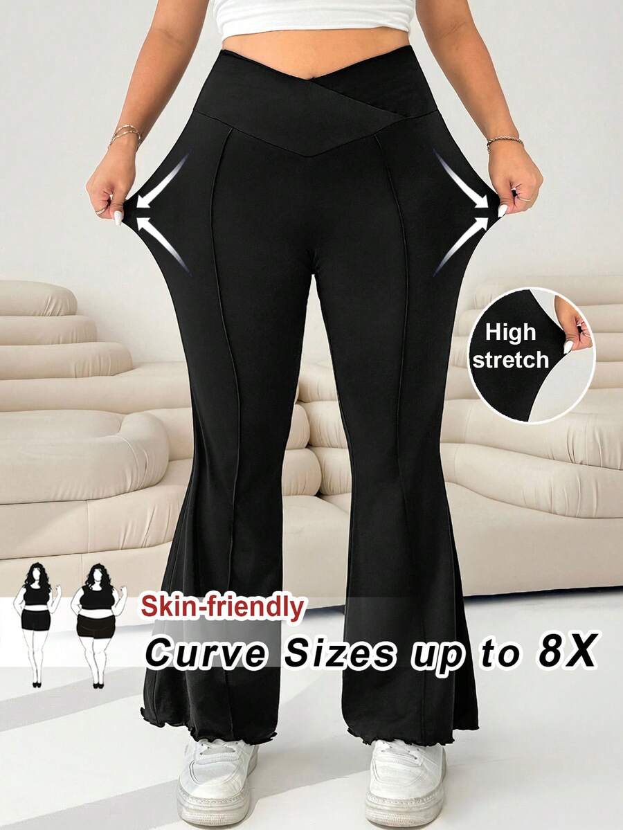 SHEIN CURVE+ Plus Size Women Solid Color High Waist Flare Pants
