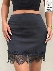 Muchica Falda con adorno de encaje tejido negro para mujer - Negro - Ver 1