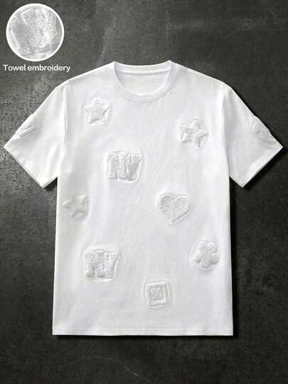 HIMLAND Men's Letter Graphic Round Neck Casual Versatile Daily Wear Short Sleeve T-Shirt