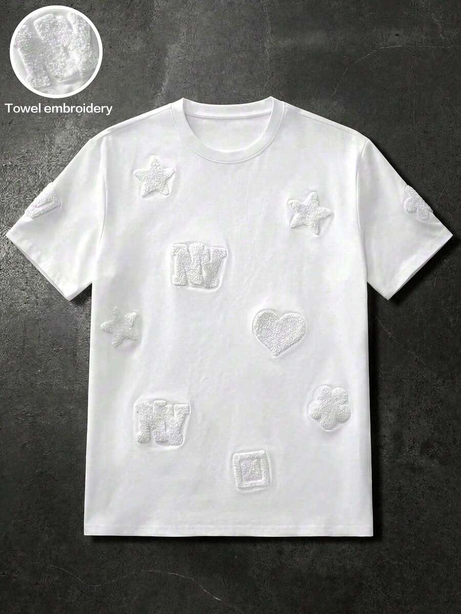 HIMLAND Men's Letter Graphic Round Neck Casual Versatile Daily Wear Short Sleeve T-Shirt