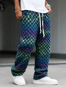 Manfinity EMRG American Checkered Denim Jeans With Tassels - Multicolor - View 4