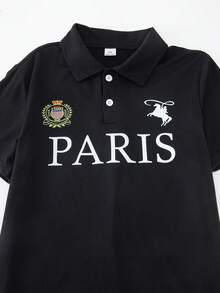 Coolqubz Boys' Casual Comfortable American Style Collegiate Letter Print Polo Shirt - Black - View 3