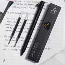 New Anxiety Cat Hiding Cat Center Comparison Pen, Creative Personalized Cute Quick-Drying Brush Pen, Single Tube With 2 Refills, 0.5mm Quick-Drying Brush Pen For Students - Black - View 11