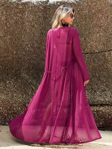 Swim Vcay Kimono largo de manga larga y unicolor para mujer, ideal para vacaciones - Rojo violeta - Ver 4