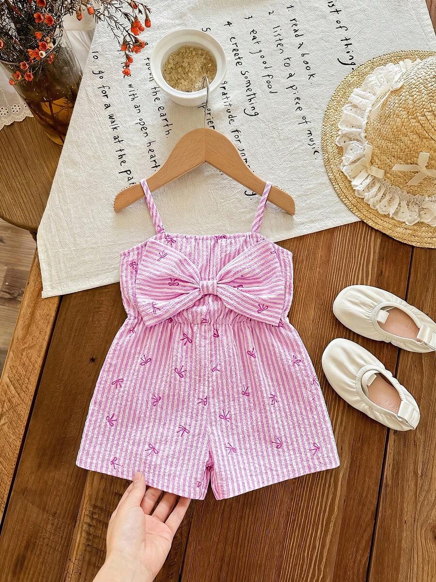 SHEIN 女童条纹连体裤 - 粉色 - 查看 1