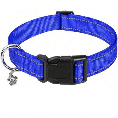Vòng cổ cho thú cưng bằng nylon phản quang có họa tiết dấu chân, kích thước có thể điều chỉnh, phù hợp cho chó lớn, vừa và nhỏ.