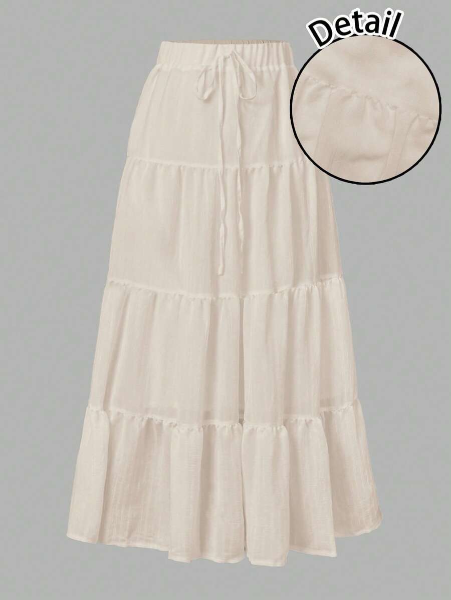 SHEIN EZwear Women's Casual Vacation Multi-Layer Cake Skirt, Suitable For Summer - Apricot - View 1