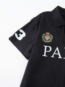 Coolqubz Boys' Casual Comfortable American Style Collegiate Letter Print Polo Shirt - Black - View 6