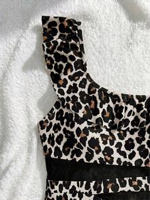 SHEIN 少女修身休闲舒适运动连体泳衣，带荷叶边装饰 - 彩色 - 查看 3