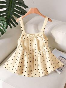 CosyJoli Plus Size Women Polka Dot Print Bow Tie Back Camisole - Apricot - View 3