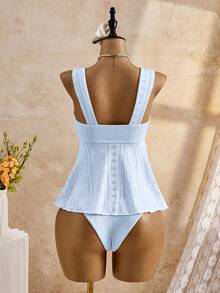Bellisia Bộ bikini và áo hai dây màu vàng thêu jacquard dễ thương cho kỳ nghỉ xuân/hè 26SS đi biển. - Màu xanh nhạt - Xem 3