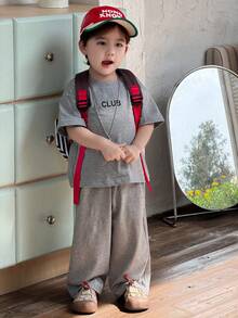DAZY 幼儿男童休闲圆领短袖T恤套装 - 灰色 - 查看 1