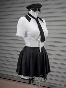 Fantasy Costume Fantasy Costume 6件套领带、领结、涂层皮革性感内衣套装 - 黑與白 - 查看 8