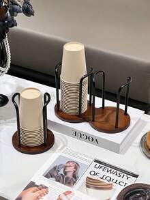 1 pieza Soporte de madera multifuncional para tazas y vasos, organizador y estante de almacenamiento para tazas de café y té, color marrón rústico, antideslizante, para mostrador de cocina, estación de café, decoración del hogar y uso diario - Multicolor - Ver 5
