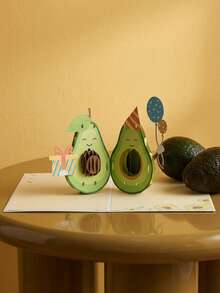 Joivida 1pc,Handmade 3D Pop-Up Avocado Birthday Card With Geometric Pattern, Fashionable Theme, With Envelope, Suitable For Friends And Family, Birthday Party - avocado - View 5