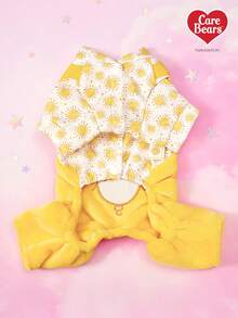 Care Bears X PETSIN 1件宠物服装，黄色泰迪熊刺绣秋冬加厚保暖四脚连体衣，带牵引D形环，猫狗通用 - 黃色 - 查看 5