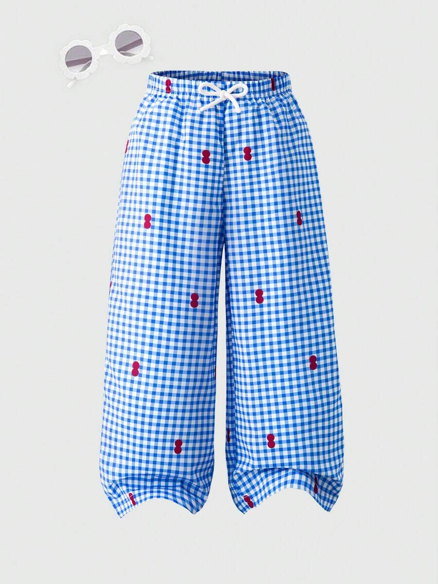 SHEIN 春夏新款高腰豹纹休闲裤，时尚百搭 - 藍白色 - 查看 1