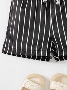 SHEIN Toddler Boys' Casual Striped Shorts, Summer - Black - View 4