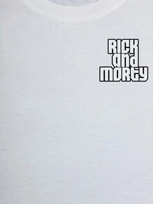 Rick and Morty X SHEIN 男士休闲卡通印花T恤，夏季 - 白色 - 查看 5
