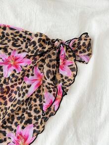 SHEIN Bộ bikini họa tiết hoa và da báo dành cho thiếu nữ, đồ bơi dệt kim ôm sát, thoải mái, năng động, có bèo nhún, bộ đồ bơi 2 mảnh họa tiết hoa cho kỳ nghỉ biển, đồ bơi một mảnh họa tiết da báo, đồ bơi in hoa và da báo, bộ đồ bơi in họa tiết da báo, đồ bơi một mảnh họa tiết da báo, đồ bơi in họa tiết động vật, đồ bơi một mảnh in họa tiết da báo đốm. - Nhiều màu - Xem 5
