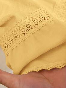 CosyJoli Plus Size Women Casual Lace Trim Sleeveless Blouse - Yellow - View 6